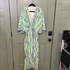 Marie Oliver Green & White Striped V-Neck Maxi Dress